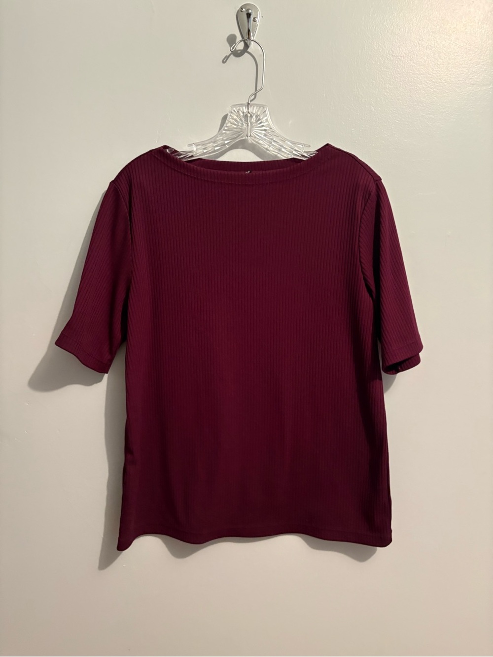 Uniqlo Women's Short Sleeve Ribbed Top Plum Elbow Length Sleeve Boatneck XL